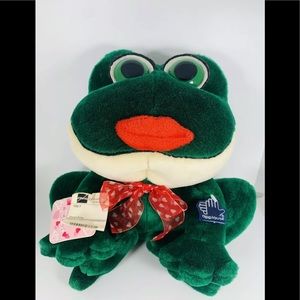 VTG Applause Valentines Day Green Frog With Kissy Lips Plush Stuffed Animal Toy